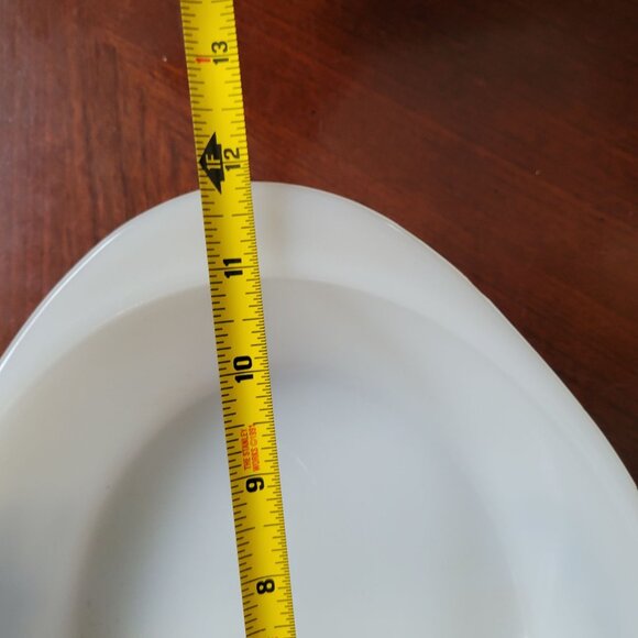 Vintage Glasbake Milk Glass Divided Dish With Blue Farm Scene Print - Picture 8 of 8